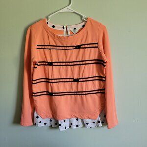 Crown & Ivy Peach Blouse Women's PP (Petite) Faux Layered Long Sleeve Knot Shirt